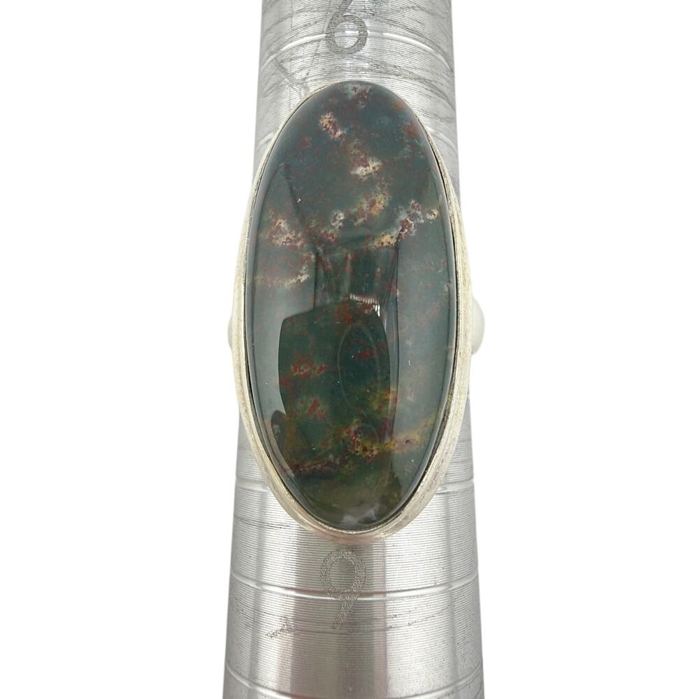 Sterling Silver Oval Bloodstone Bezel Ring Size 8